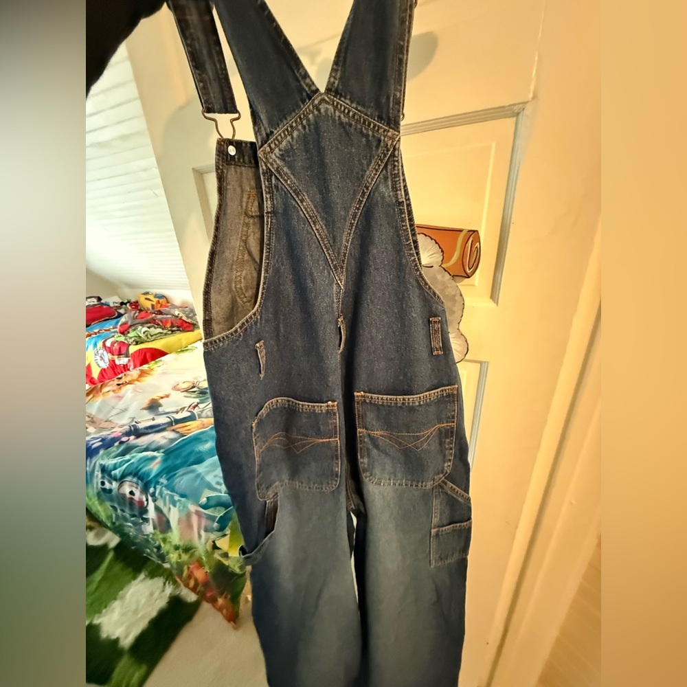 Medium Blue Denim Overalls with Contrast Stitching - Picture 4 of 6
